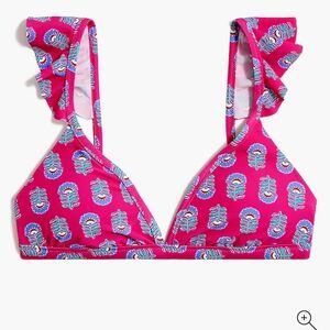 J. Crew Floral ruffle-shoulder V-neck bikini top. Size XL